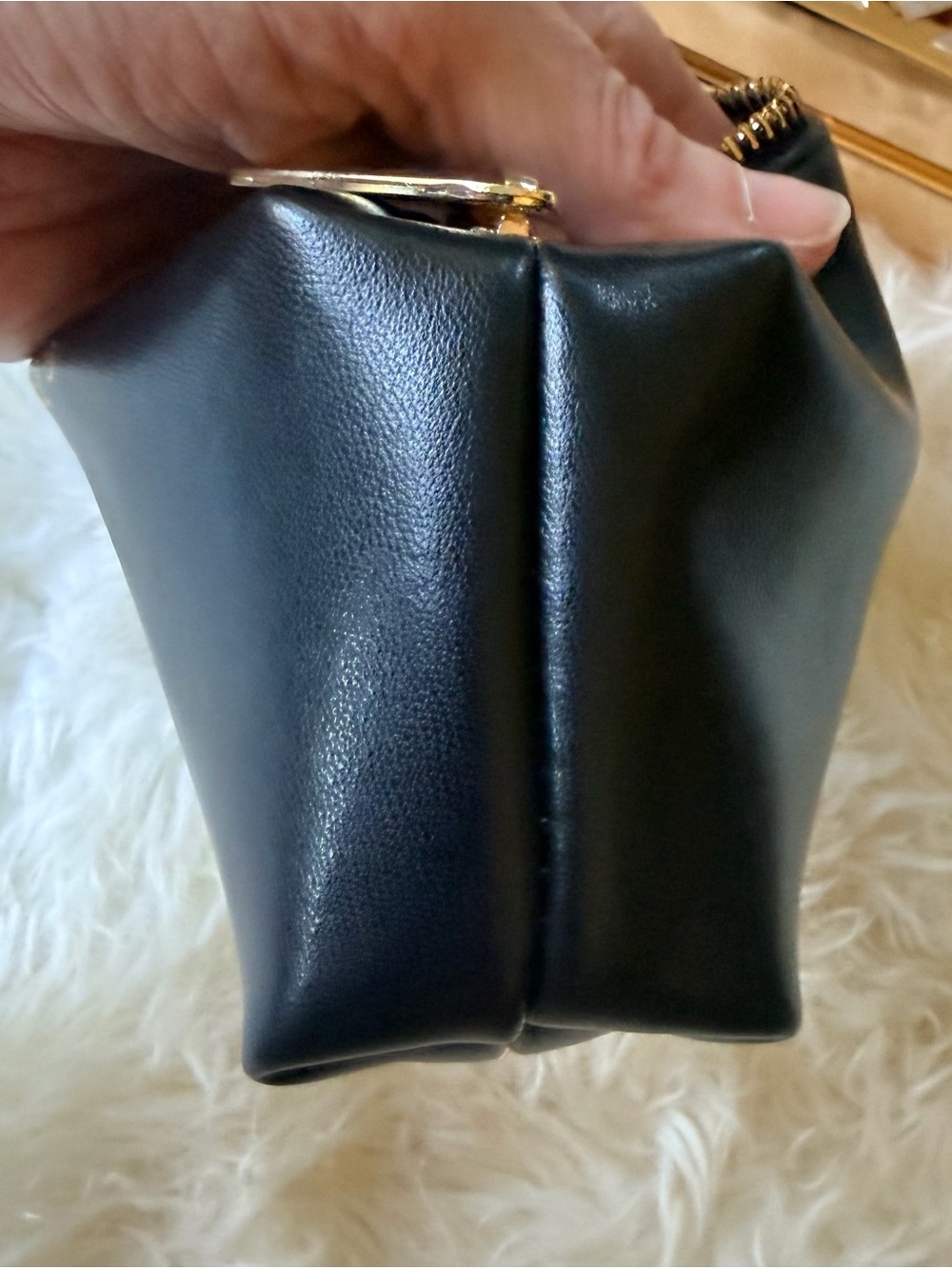 NEW Source Unknown Gold Cage Bag w Leather Branded Insert Box sealed w cellophan - Picture 13 of 16